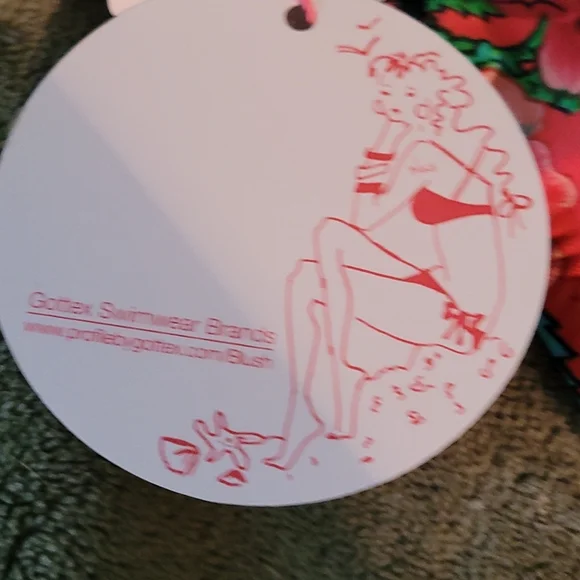 NWT Gottex Bikini Swimsuit Bathing Suit Swim Bottom Red Blue Floral L New - Picture 7 of 7